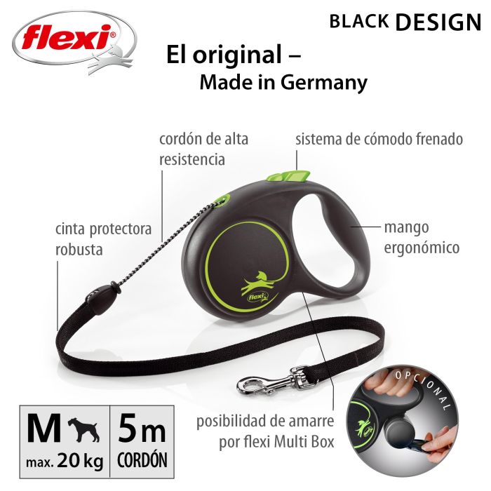 Correa Flexi Black Design M Cordón 5M Verde Correa Flexi Black Design M Cordón 5M Verde