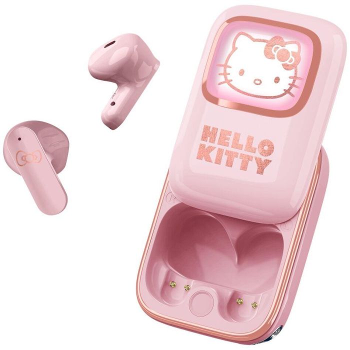 OTL Technologies Auriculares inalámbricos Hello Kitty TWS deslizantes Bluetooth V5.3 con pantalla LED y estuche de carga USB-C 16h