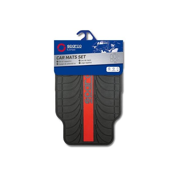 SPARCO SPC1913RS Alfombra de Coche PVC-Latex 4 Piezas con Franja Roja, Diseño Deportivo y Ajuste Universal. Fácil Limpieza. 1 SPARCO SPC1913RS Alfombra de Coche PVC-Latex 4 Piezas con Franja Roja, Diseño Deportivo y Ajuste Universal. Fácil Limpieza. 1
