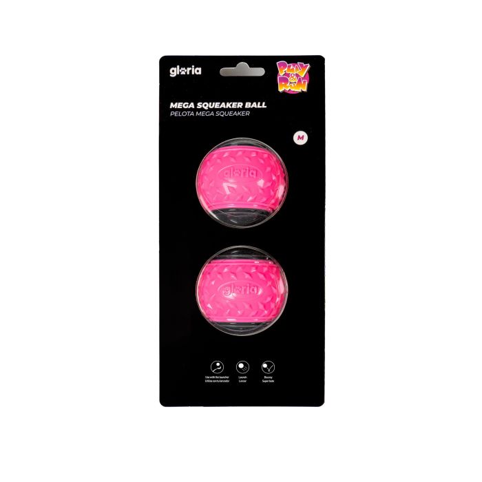 Gloria Play And Run Pelota Mega Squeaker para Perros M 6.35 cm Rosa-Gris (2 Unidades) - Juguete de Ejercicio y Adiestramiento TPR 4