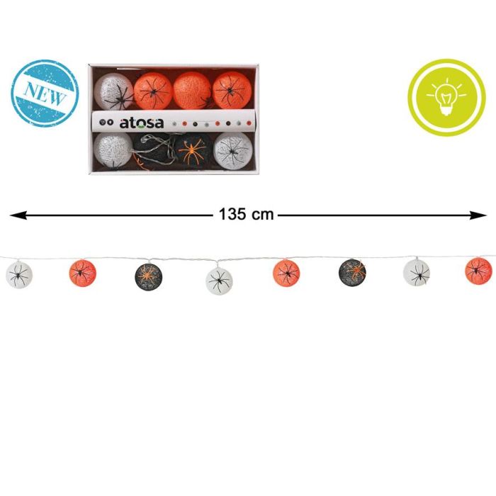 Guirnalda Decorativa Halloween 135 cm con 8 Farolillos de Telaraña, Arañas y Luz Led - Blanco, Naranja, Negro 0 Guirnalda Decorativa Halloween 135 cm con 8 Farolillos de Telaraña, Arañas y Luz Led - Blanco, Naranja, Negro 0