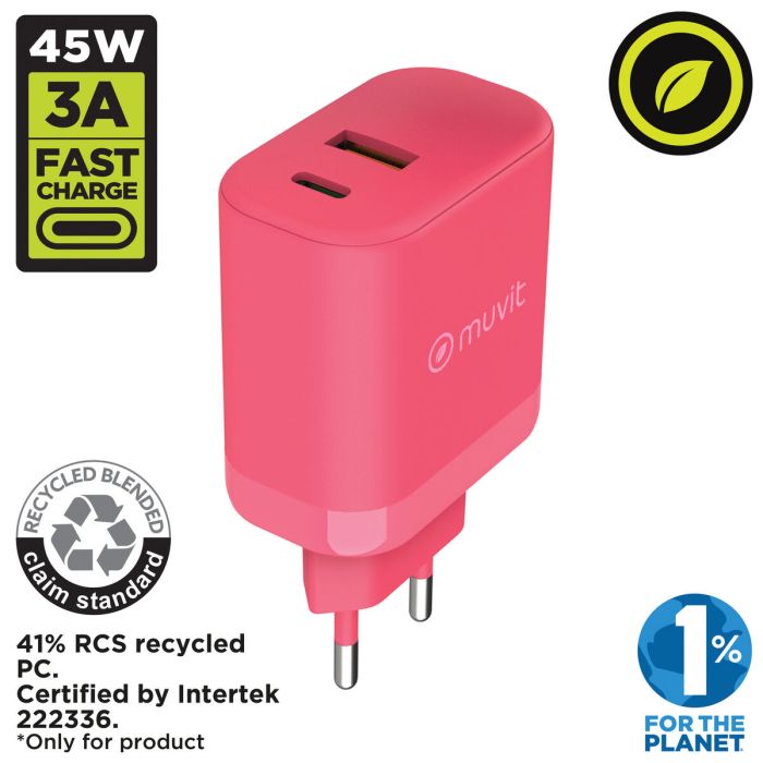 Cargador de Pared Muvit for Change WCEU24-45-AC Magenta 45 W 5