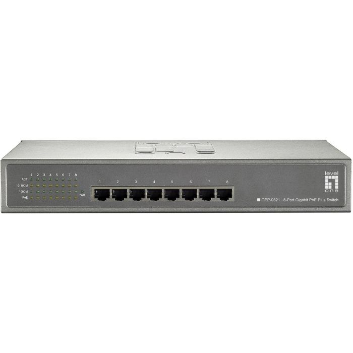 Level One GEP-0821 Switch 8 Puertos PoE+ 123.2W Gigabit Ethernet Montaje en Rack 1
