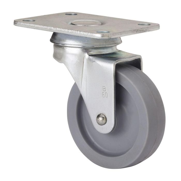 Rueda giratoria con placa y eje liso, color gris, carga máx. 22 kg, ø 4 cm Rueda giratoria con placa y eje liso, color gris, carga máx. 22 kg, ø 4 cm