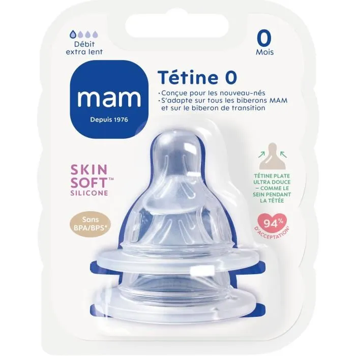 Mam Tetina Flujo 0 Extra Slow - Silicona Anatómica para Recién Nacidos, Suave y Flexible, Ideal para Leche Materna 1