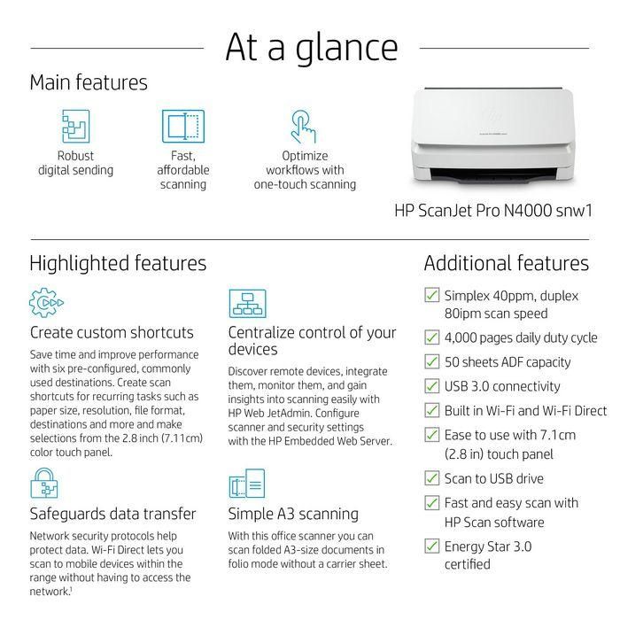 HP ScanJet Pro N4000 snw1 Sheet-feed Scanner 18 HP ScanJet Pro N4000 snw1 Sheet-feed Scanner 18