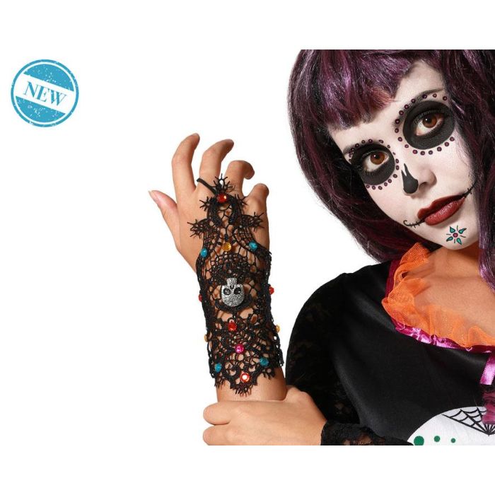 Guante Rejilla Negro con Calavera y Pedrería para Disfraz de Día de Muertos y Halloween 0 Guante Rejilla Negro con Calavera y Pedrería para Disfraz de Día de Muertos y Halloween 0