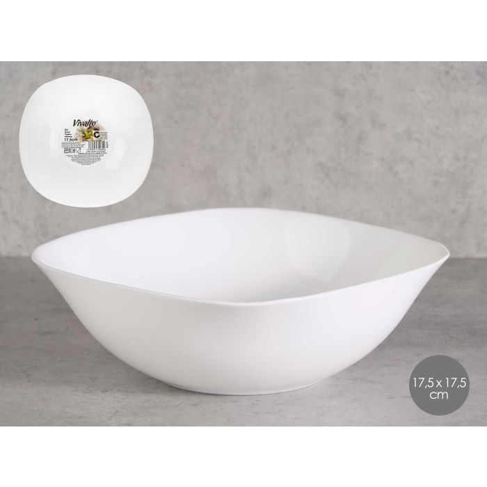 Vivalto Bol Cuadrado de Cristal Opal Blanco 17,5 x 17,5 cm (36 Unidades)