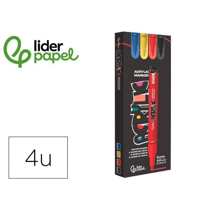 Rotulador Liderpapel Acrylic Base Agua Todo Tipo De Superficie Punta Redonda 3 mm Caja De 4 Unidades Colores Rotulador Liderpapel Acrylic Base Agua Todo Tipo De Superficie Punta Redonda 3 mm Caja De 4 Unidades Colores