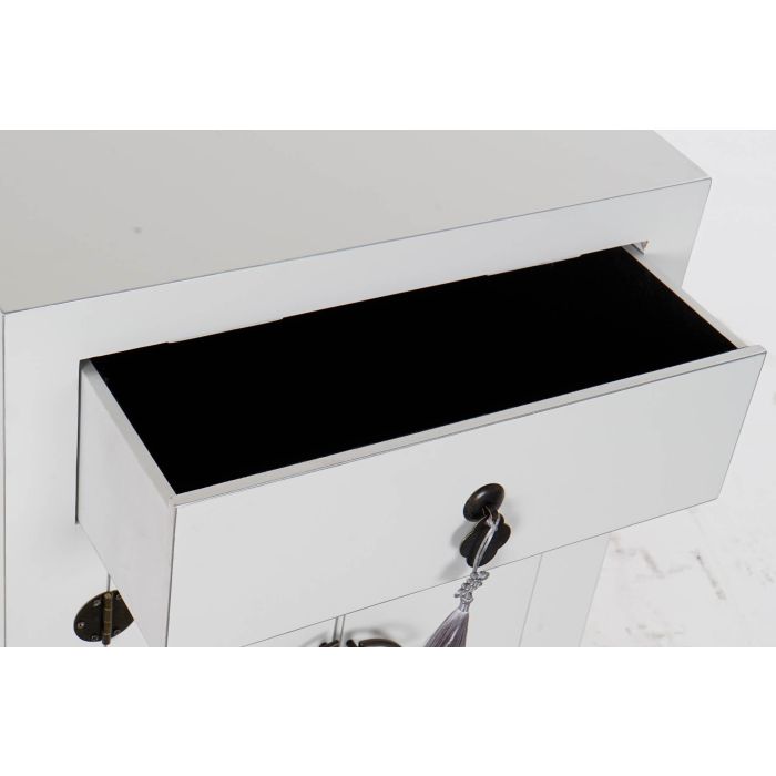 DKD Home Decor Mesita de Noche Oriental Blanco Plateado con 1 Cajón y 2 Puertas, Madera de Abeto y MDF, Colección Honami, 45x34x66 cm 4 DKD Home Decor Mesita de Noche Oriental Blanco Plateado con 1 Cajón y 2 Puertas, Madera de Abeto y MDF, Colección Honami, 45x34x66 cm 4