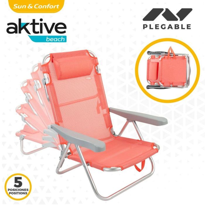 Silla Plegable con Reposacabezas Aktive Flamingo Coral 48 x 84 x 46 cm (2 Unidades) 2 Silla Plegable con Reposacabezas Aktive Flamingo Coral 48 x 84 x 46 cm (2 Unidades) 2