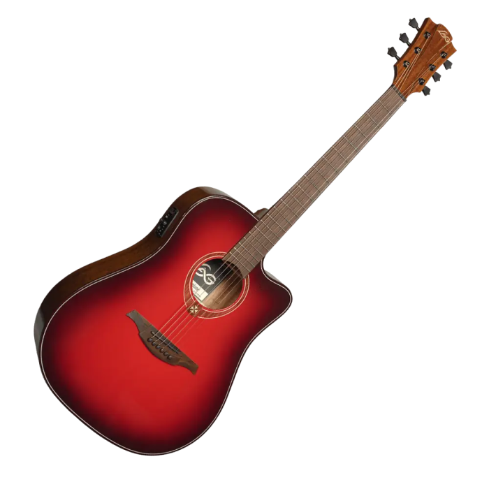 LAG Guitarra Acústica Electroacústica Dreadnought A/E Cutaway Edición Limitada Red Burst 3
