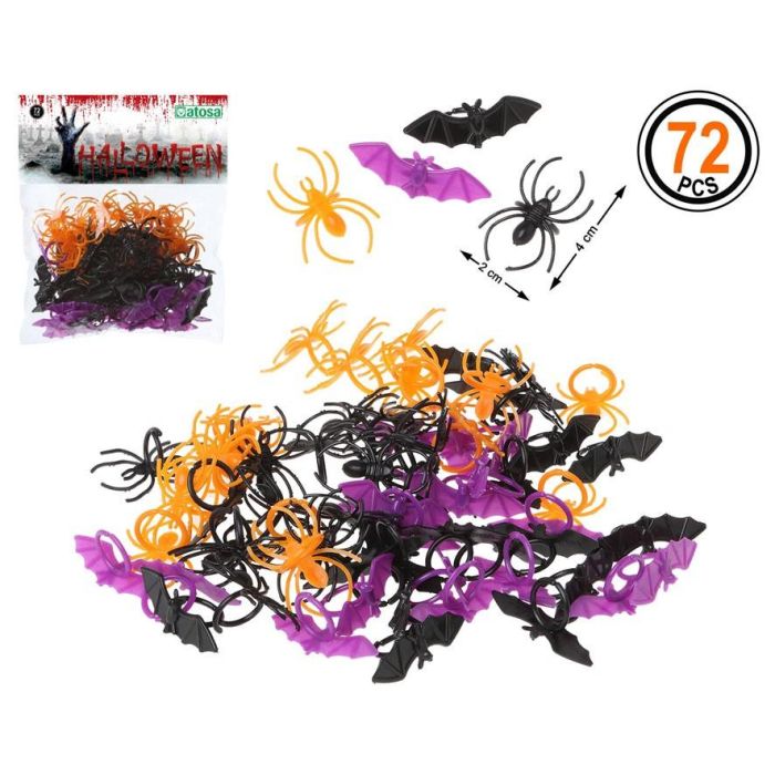 Pack Decoración Halloween Arañas y Murciélagos 72 Unidades