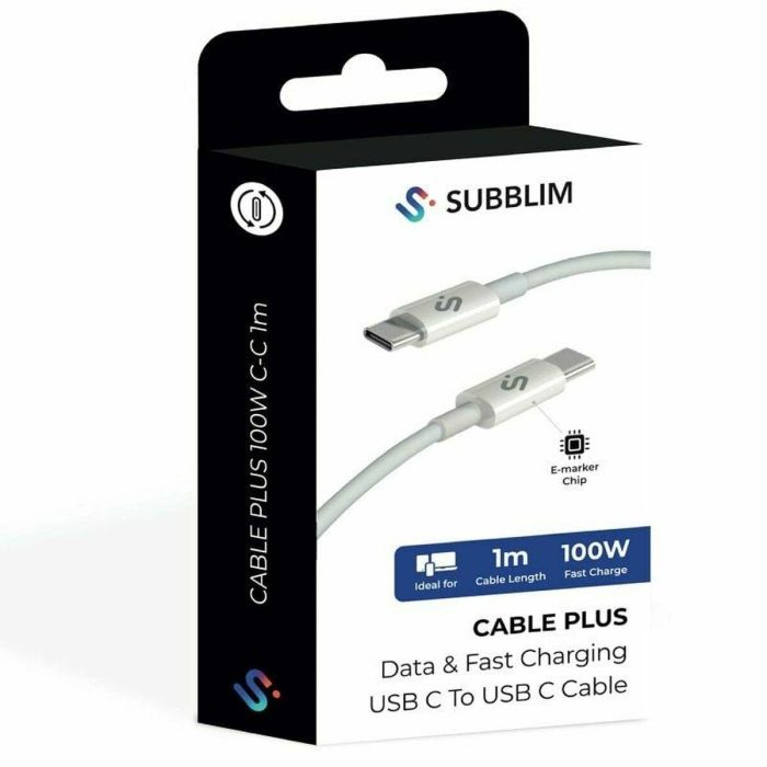 Cable USB-C a USB-C Subblim PLUS Negro 1 m 10