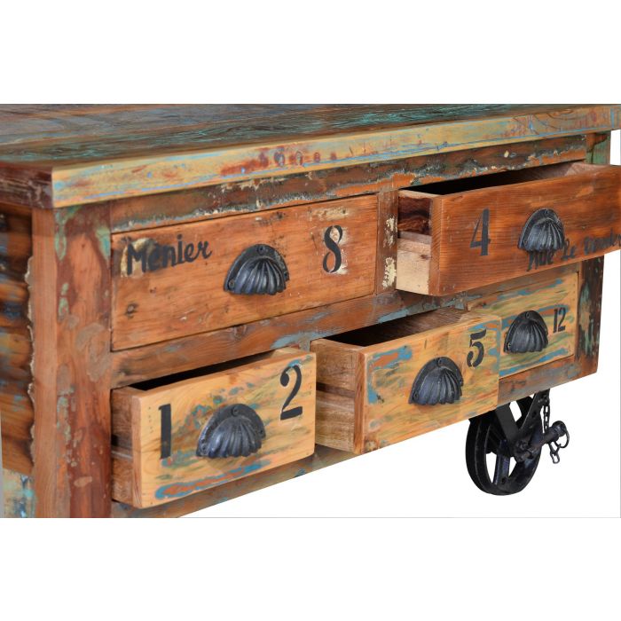 Giner y Colomer Mesa de Café en Madera Reciclada Multicolor con 5 Cajones 2 Giner y Colomer Mesa de Café en Madera Reciclada Multicolor con 5 Cajones 2