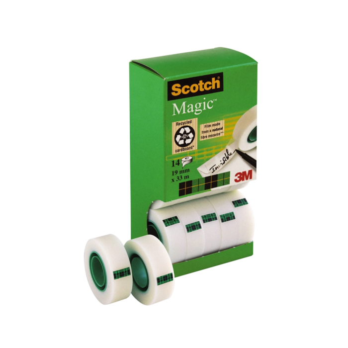 Scotch Cinta Adhesiva Invisible Magic Rollo 19 mm X 33M Caja 12+2Ud 1