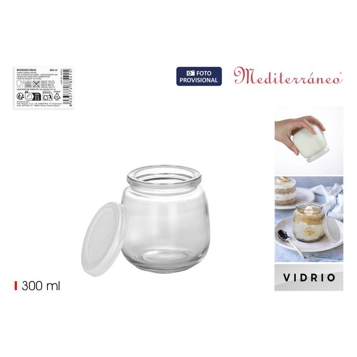 Inde Tarro de Vidrio para Postre con Tapa de Plástico Mediterraneo 300 ml (24 Unidades)