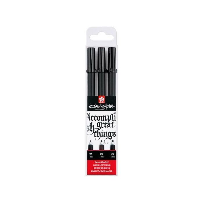 Talens Sakura Rotuladores Pigma Calligrapher Negro Estuche 3 Ud - 0.1 mm, 0.2 mm, 0.3 mm - Ideal para Caligrafía y Scrapbooking