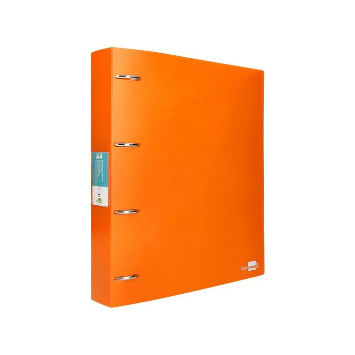 Carpeta Liderpapel 4 Anillas Mixtas 40 mm Polipropileno Din A4 Naranja Fluor Opaco 2