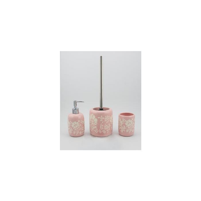 DKD Home Decor Set de 3 Accesorios de Baño Shabby Chic Cerámica Rosa Blanco 8x8x17.5 cm