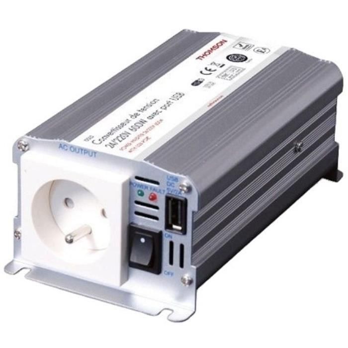 THOMSON THO3513767310222 Convertidor de Tensión 24/220 V 600 W con Toma USB para Vehículos