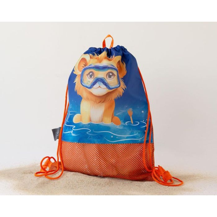 KioKids Bolsa de Playa y Mochila Infantil Animales Naranja Safari fun 5L Transpirable para Sacudir Arena +0 Meses