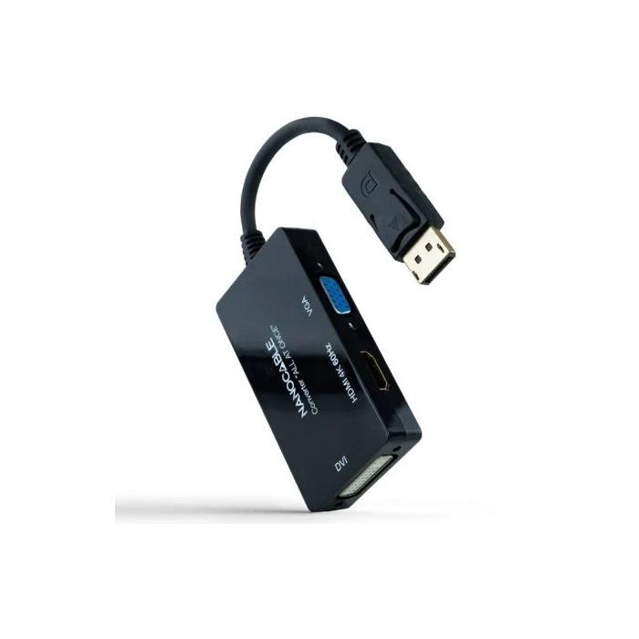 Nano Cable 10.16.3301-ALL Conversor DisplayPort Macho a HDMI Hembra, DVI Hembra, VGA Hembra 20cm Negro