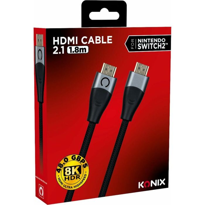 Konix Cable HDMI 2.1 Nintendo Switch 2, Compatible 4K y 8K, Nailon Trenzado, 1,8 m, Negro 5