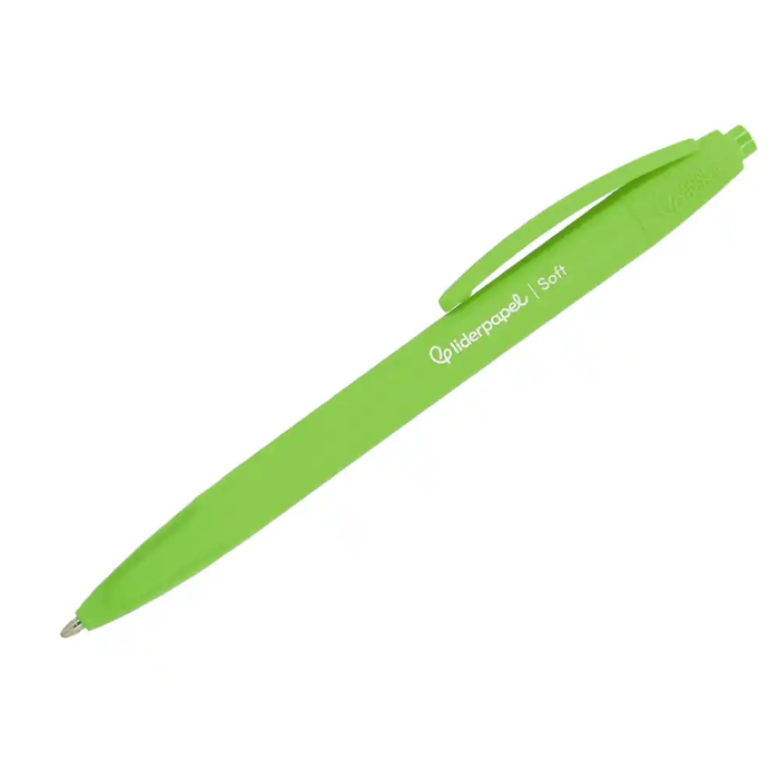Liderpapel Bolígrafo Retráctil Punta 1 mm con Clip, Acabado Soft Touch, Tinta Azul, Cuerpo Verde - Instrumento de Escritura