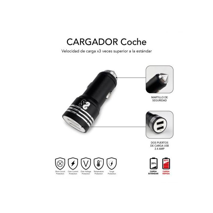 Cargador de Coche USB Universal + Cable USB-C Subblim SUB-CHG-4CC002 Negro 12 W 2