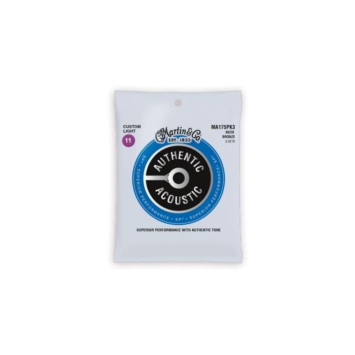 Martin Juego de Cuerdas Acústicas Authentic Sp Bronze 80/20 Custom Light 11-52 (Pack 3)