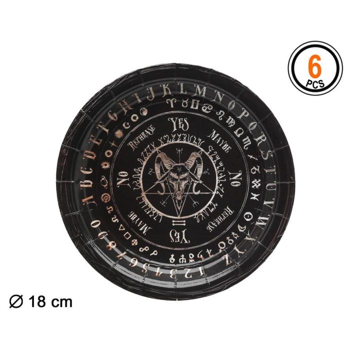 Platos de Cartón 18 cm Tablero Ouija con Cabra - Pack de 6 Unidades para Decoración de Fiestas Temáticas