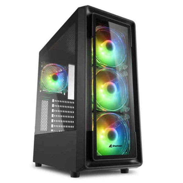 SHARKOON Midi Tower TK4 RGB Negro con Iluminación RGB para PC Gaming ATX, mATX, Mini-ITX y Ventana Lateral