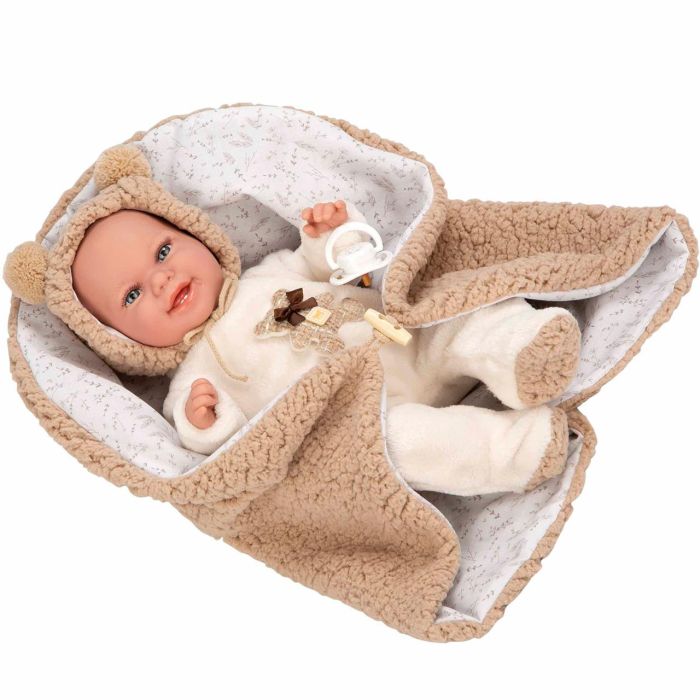 Muñecas Arias Elegance Babyto Muñeca de Peso, marrón con Manta, Cuerpo Blando 35 cm. Ideal para 3+ años