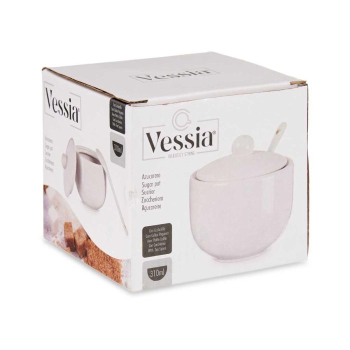 Vessia Azucarero Blanco con Cuchara 12x10x10cm Cerámica (Loza) para Cocina (Set de 24)