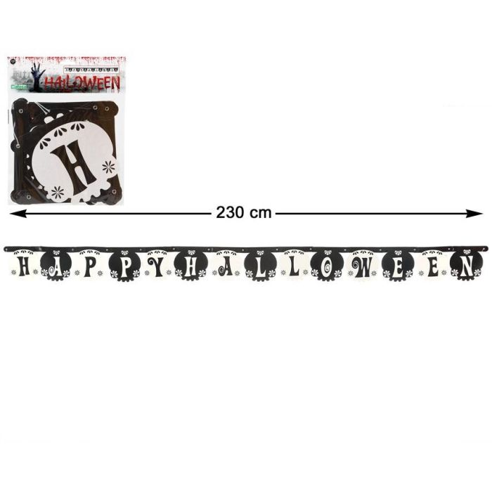 Guirnalda Papel Happy Halloween Blanco y Negro 230 cm Guirnalda Papel Happy Halloween Blanco y Negro 230 cm