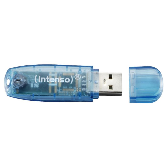 Intenso Rainbow Pendrive USB 2.0 de 4 GB, Color Azul Transparente, Lectura 28 MB/s, Escritura 6.5 MB/s, 65 x 19 x 9 mm