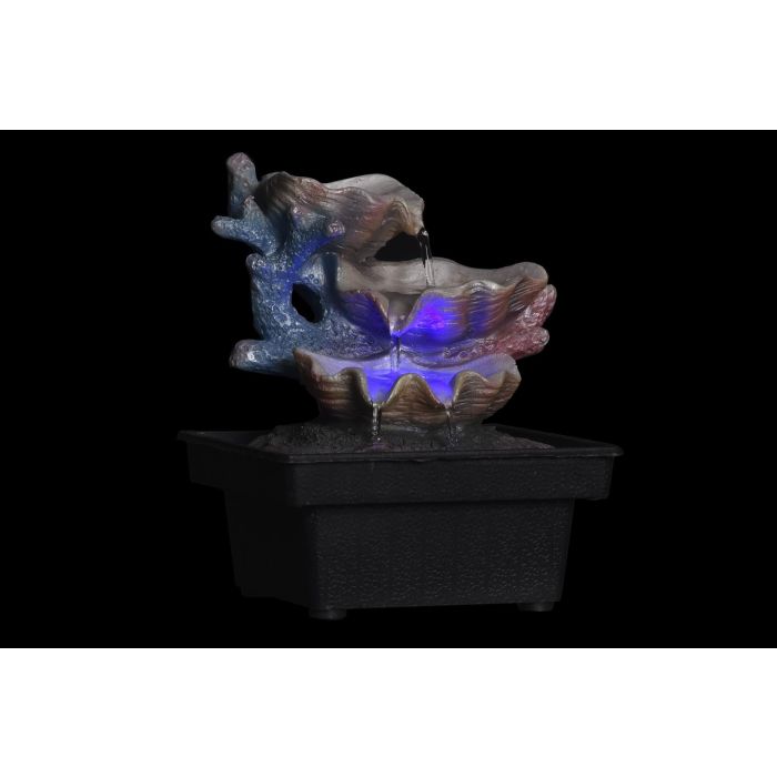 DKD Home Decor Fuente Oriental de Resina con LED y Concha Azul Gris 13x13x18 cm - Pack de 4 Unidades Surtidas 1