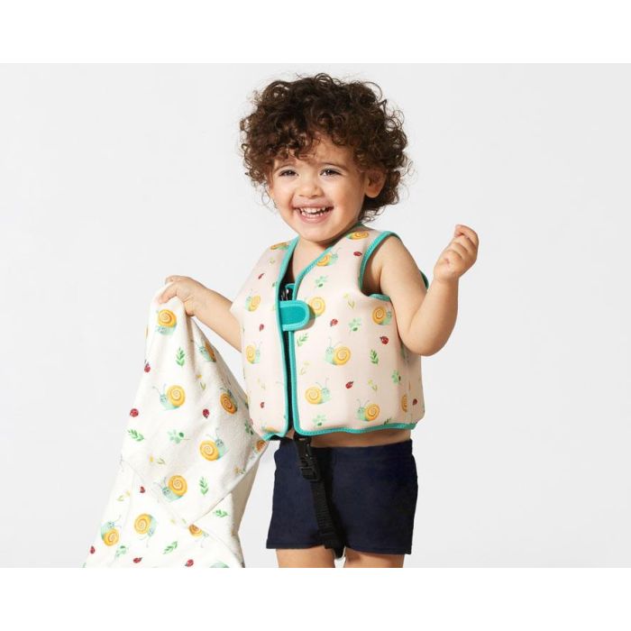 KioKids Chaleco Neopreno Flotación para Niños Caracoles Beige 2-3 Años, Corchos Extraíbles, Cierre Seguridad Reforzado, Peso Max 15kg 1