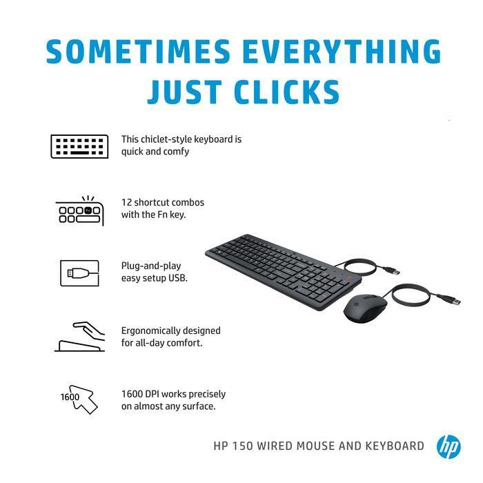 HP Ratón y Teclado con Cable 150 - Accesorios Esenciales para tu Jornada 7