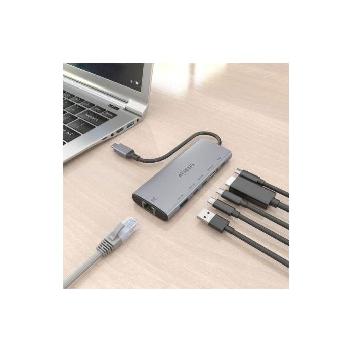Aisens ASUC-6P030-GR Dock USB Tipo-C 6 en 1 con HDMI 4K 60Hz, 1xUSB-A 10Gbps, 2xUSB-C 10Gbps, 1xUSB-C PD 100W, 1xRJ45 Gigabit, Color Gris 4