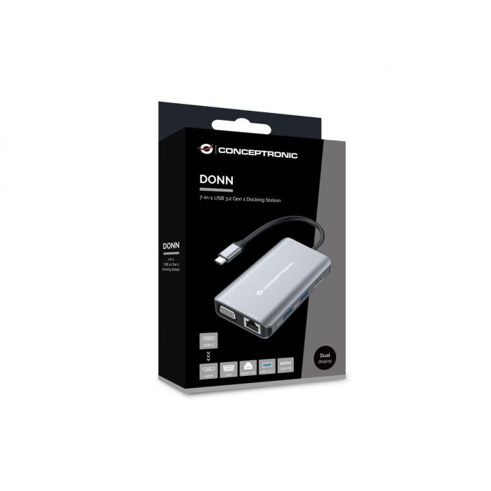 Conceptronic DONN21G Docking Station 7 en 1 USB 3.2 Gen 1, HDMI, VGA, LAN GbE, USB-A 3.0 x 3, USB PD 100 W 2 Conceptronic DONN21G Docking Station 7 en 1 USB 3.2 Gen 1, HDMI, VGA, LAN GbE, USB-A 3.0 x 3, USB PD 100 W 2