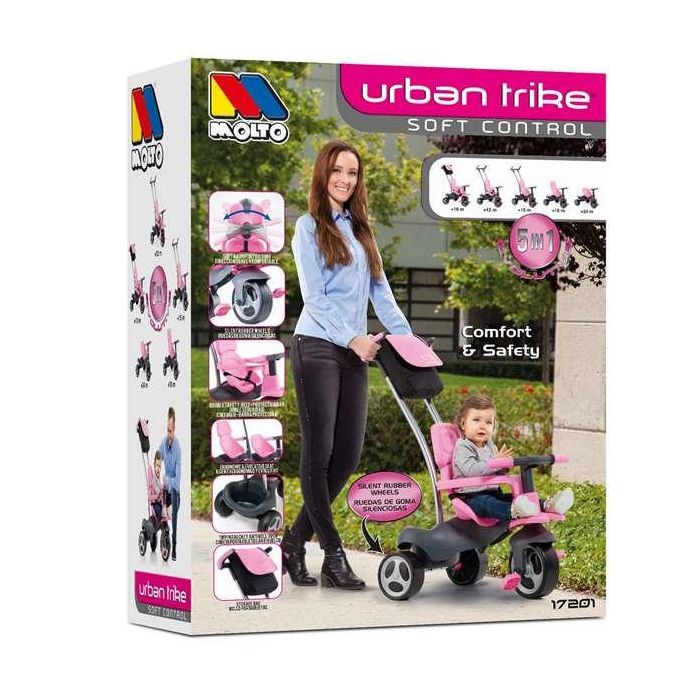 Molto Urban Trike Triciclo Rosa con Palo, Cinturón, Bolsa y Rueda de Goma 98 cm 16