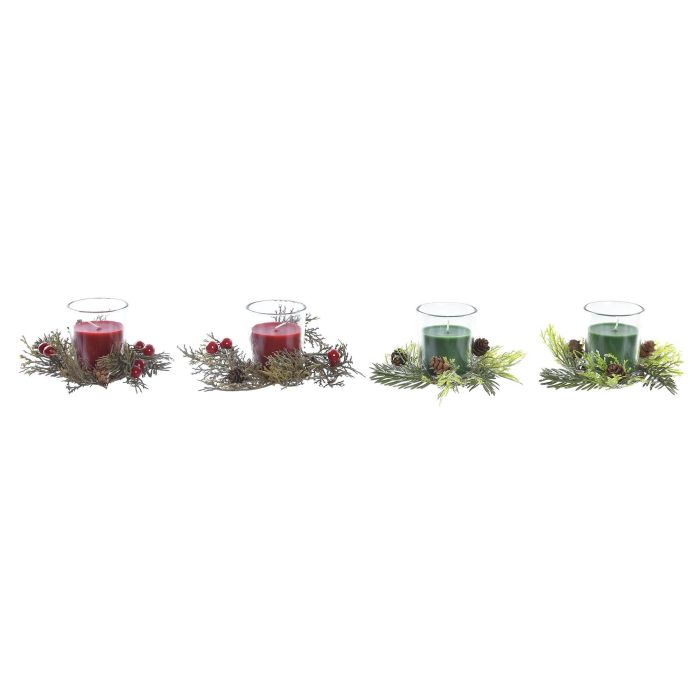 DKD Home Decor Vela Navidad Tradicional Verde Rojo Set de 2 Piezas 5.5 x 5.5 x 6 cm Cristal Cera Parafina 2