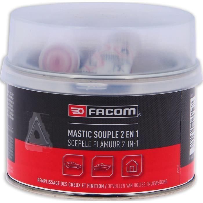 FACOM Masilla de poliéster suave 2 en 1 - Nivelación, relleno de huecos, golpes ligeros - Con endurecedor - 500 g