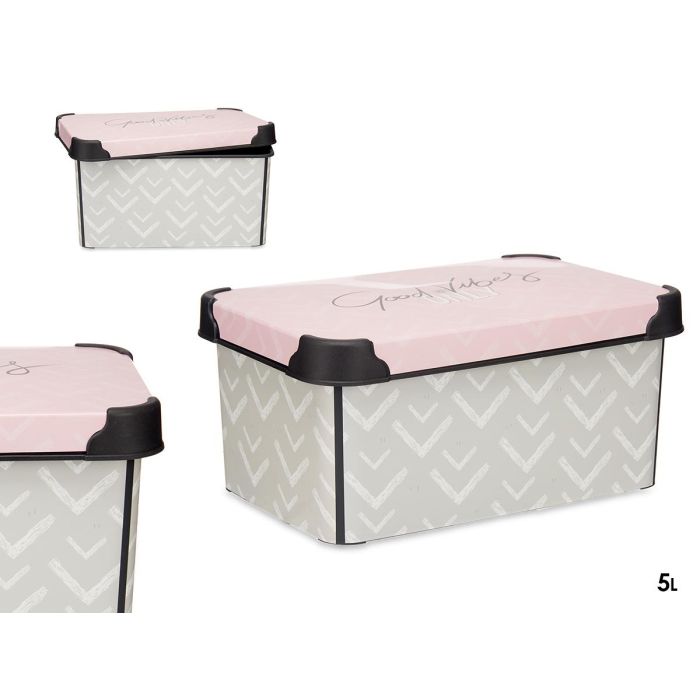 Kipit Caja Plástico 5L Vibes Estampado Gris y Rosa 19x13.5x29.5 cm (Set de 12) Kipit Caja Plástico 5L Vibes Estampado Gris y Rosa 19x13.5x29.5 cm (Set de 12)