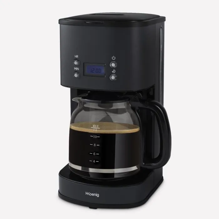 Hkoenig Cafetera MG32 1.5L (12 tazas) 1000W Pantalla LCD Mantener Caliente Negra Acero Inoxidable 1