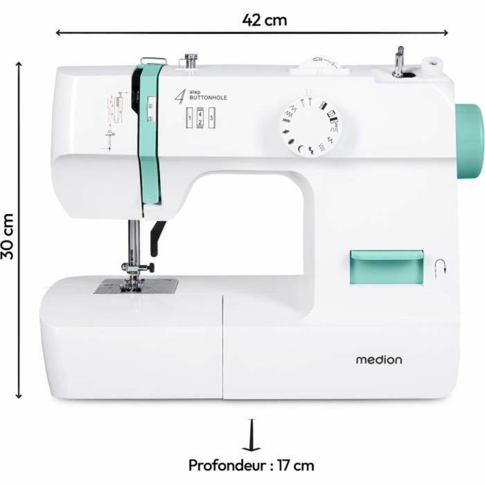 Medion MED4061275230734 Máquina de Coser, 71W, 12 Puntadas, 700 rpm, LED, Turquesa 3