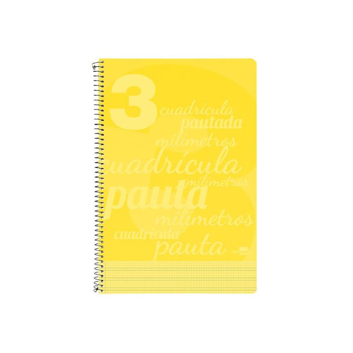 Cuaderno Espiral Liderpapel Folio Pautaguia Tapa Plastico 80H 75 gr Cuadro Pautado 3 mm Con Margen Color Amarillo 1