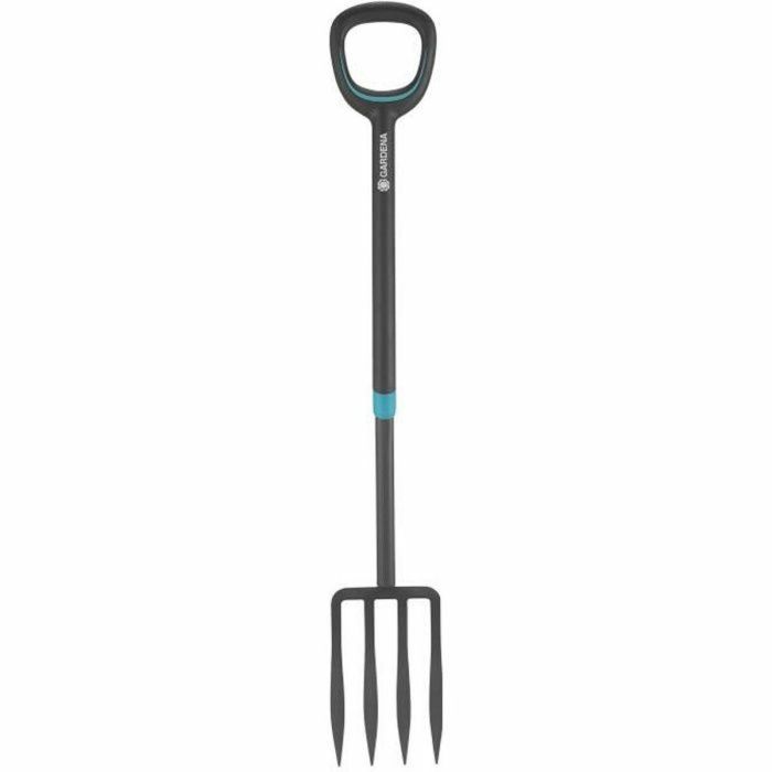 Gardena Horquilla de Jardín ErgoLine para Vasos, Mango Ergonómico en D, 4 Dientes Afilados, 117 cm de Eje de Metal Macizo